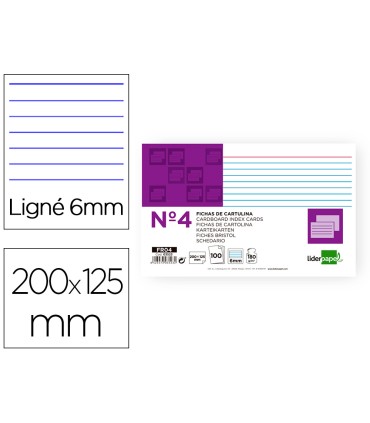 Ficha liderpapel rayada nº4 125x200 mm 180g m2 paquete de 100 unidades